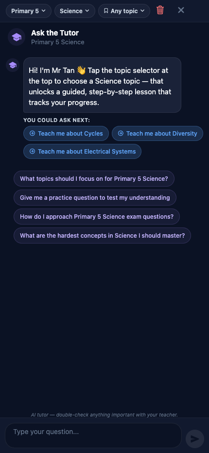 AI Tutor chat conversation