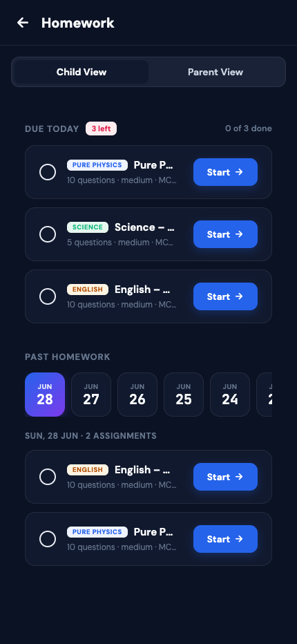 Homework helper screen